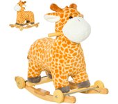 HOMCOM Caballito Balancín Infantil 2 en 1 en Forma de Jirafa para Niños de +3 Años con Ruedas y Altura del asiento 35 cm Balancín de Felpa con Sonido de Jirafa Carga 45 kg 63x38x63 cm Multicolor