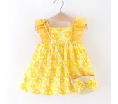 Summer dress bag two-piece set for girls cartoon small flower print Korean version cute flying sleeve dress