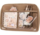 Large Capacity Kawaii Capybara Multi Layered Separated Stationery Bag Pencil Case Cosmetic Bag School Office Supplies Stationery