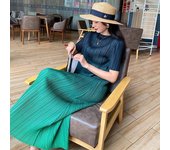 Classic Japanese Pleats Please Pleated Gradient Color Plus Size Issei Long Dress For Women Elegant Top Skirt One Piece Clothes
