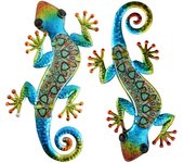 Metal Gecko Wall Decor 15 Inch Lizard Outdoor Decor Lizard Garden Sculpture for Yard Fence 2 Pack（Blue）