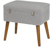 Dcasa Puff arcón maleta tapizado con tela de borreguito gris claro de 50x35x46 cm