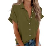 Womens Short Sleeve Shirts Solid Color Casua Button Down Blouse Tops With Chest Pocket Tops for Women Womens Tops and Blouses