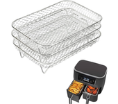 Three Stackable Air Fryer Stainless Steel Basket Tray Rack Ovens Racks Air Fryer Accessories Kitchen Gadgets Baking Tools