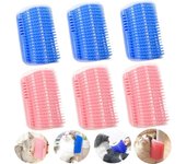 Paquete de 6 Cat Self Groomer con Catnip Wall Mount Corner Scratcher Cat Face Grooming Brush Pet Grooming Masaje Peine Groomer para Gatos de Pelo Largo Corto Piel Mascotas Perro Gatito Puppy (azul y Rosa)