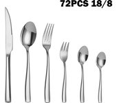 Mr.Spoon Serie Portugal 72 piezas cubiertos,Acero inox 18/8,Alta calidad y acabado,Con cuchillo carne o mesa/cuchara/tenedor/cuchara y tenedor de postre/cuchara moka,Apto para lavavajillas,Caja Envase Ecológico,Para Casa,Hotel,Restaurante 60221/72