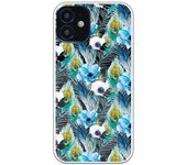 Funda compatible con iPhone 12 Mini - Patron flores y plumas azules