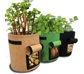 Bolsas para Cultivo de patatas (paquete de 3), Jardinera de Tela ventilada E impermeable de 7 galones, Caja para Cultivo de batata, Caja para plantar vegetales y Maní en Vivero.