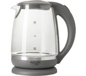 Adler AD1286 Hervidor Agua Eléctrico 2,0 Litros Jarra Cristal Inalámbrica Retroiluminada, Apagado Automático, 2200W, Gris