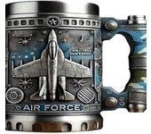 Taza de acero inoxidable con temática militar: taza de café de la Fuerza Aérea con relieve 3D, regalo conmemorativo para veteranos y entusiastas militares, ideal para café y té (azul de la Fuerza Aérea)