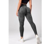 Pantalones de Yoga esmerilados lavados, mallas deportivas ajustadas de cintura alta con patrón de melocotón, calzas huecas y transpirables
