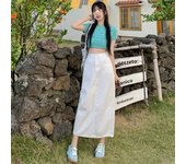 Five Colors Denim Skirt Jeans For Women Design Korean High Waist Back Split Mid length A-line Skirt Female High Qualiyt Fashion