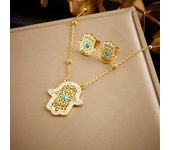 DIEYURO 316L Stainless Steel Tree of Life Turquoise Golden Necklace Earrings For Womens 2024 New Party Gift Fashion Jewelry Set