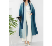 Miyake Gradient Pleated Trench Coat for Women Bat Sleeve Scarf Collar Long Windbreaker Female Fashion Clothing 2024 New Dresses