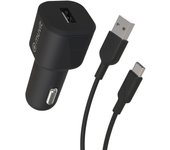 muvit for change pack cargador coche USB 12W + Cable Tipo C 3A 1,2m negro