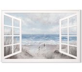 CAPRILO REGALOS & DECORACIÓN Cuadro Pared Decorativo Multicolor Marinero "Ventana Playa ". Adornos y Apliques. Muebles Auxiliares. Decoración Hogar. Regalos Originales. Pinturas. 120 x 3 x 80 cm