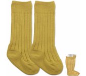 BABYZOCO Calcetines Altos de Algodón para Bebé, Calcetas Largas para Bebé, Medias Largas de Algodón para Bebé, Talla S, Longitud suela 8 cm, Altura de 15 cm (FR/ES, Edad, 0 meses, 12 meses, Amarillo)