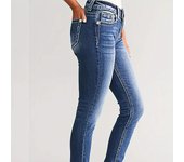 Women's dark blue slim fit elastic low waist classic style fashionable women's denim trousers