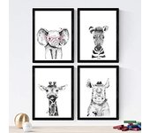 Nacnic - Set de 4 Láminas de Animales Infantiles y para Adultos - Poster Papel 250 Gr - Marcos de Fotos y Arte de Pared