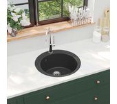 vidaXL FREGADERO DE COCINA DE GRANITO CON UN SENO REDONDO NEGRO