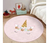 Crown Nursery Rug Unicorn Playmat for Kids Room Girl Toddler Round Carpet Pony Non Slip Activity Rug Pink Wreath Playroom Rug