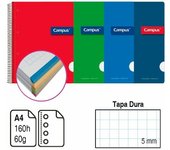 CAMPUS BLOC ESPIRAL MICROPERFORADOS A4 TAPA DURA 160 H.  con 4 taladros y 5 bandas de color CUADRÍCULA 5 MM CALIDAD GARANTIZADA ENVIO COLOR ALEATORIOS