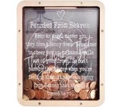 Alcancía de madera con forma de cerdito de Pennies from Heaven, para niños, con ventana transparente, caja para monedas, regalo conmemorativo para niños, familiares, amigos, decoración del hogar, color marrón, alcancía para niños