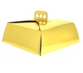 MONOUSO | Caja Cartón Oro Tarta Cuadrada 24,5x24,5x10 cm (50 Uds)