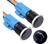 2PCS 12MM Momentary Push Button Switch 12V-24V Ring LED 1NO 1NC Waterproof (ON)-Off Black Metal Shell Button Self Reset