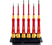Wiha Juego de destornilladores de precisión PicoFinish® electric ranurados, Phillips, de 7 unid., incl. soporte (42989)