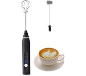 Espumador de leche eléctrico con batidores dobles, máquina de espuma eléctrica recargable por USB, espumador de leche portátil 2 en 1 que funciona con batería para café, café con leche, capuchino, batidor de huevos (negro)