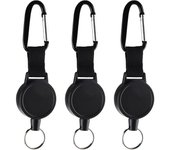 3 llaveros retráctiles de alta resistencia con clip de carrete de insignias retráctil con cable de acero de 65 cm/25 pulgadas, color negro