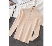Women Fashion Solid Knitted Sweaters Vintage Long Sleeve Zip-up Basic Half Turtleneck Sweater Female Pullovers Chic Casual Tops