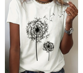 Dandelion Print Crew Neck T-Shirt, Casual Short Sleeve Top For Spring & Summer, Women's Clothing