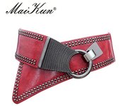 Maikun Fashion Punk Rocker Wide Belts for Women Elastic Wide European Style Women Belts Metal Round Buckle