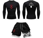 Anime 3D Printed Men's Compression Set Long/short Sleeve Gym Top+Workout Shorts Quick Drying Rash Guard Set