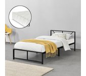Cama Simple de metal Meran con Colchón de Espuma fría - 90 x 200 cm Somier Acero Negro [en.casa]
