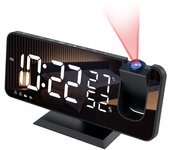 Despertador con proyector y radio, Reloj digital, radio despertador USB with Alarma dual Y Pantalla LED de Espejo de 7 ", función de Repetición, 4 niveles de Brillo, 12/24 h, volumen 15, para el hogar y la Oficina.