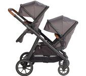 Carrinho De Gémeos Trio conversível Capas De Chuva, Adaptadores, Saco Muda Fraldas, cadeiras auto grupo 0 e bases Isofix babyGO Duo Mega Grey/Brown Grip