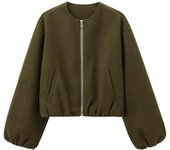 Ladies Fashion Autumn Winter Jacket Women Retro Round Neck Long Sleeve Elastic Hem Zipper Soft Bomber Jacket Women Coat Female