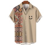 Hawaiian Shirt For Men Ethnic Beach Tees Casual Checkered Stripes Short Sleeve Button Down 3d Printed Men's Clothing