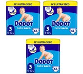 DODOT Bebé Seco Pañales Talla 3 (6-10kg) 62 unidades Caja 3 Bolsas Total 186 Pañales