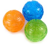 Pelota para perro, juguete chirriante, duradero, para perros pequeños, juguetes para masticar, bolas impermeables flotantes, pelota de goma con sonido chirriante para entrenamiento de natación, 3 paquetes (naranja, azul, verde)