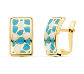 Pendientes Inmaculada Romero Oro 18k Mujer 14 Mm. Rectangulares Esmlatados Azul Blanco