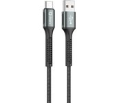 Qcharx Prague Cable USB a tipo C 3A 20W (1m) Cable de tela suave negro de aleación de aluminio