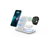 Cargador inalámbrico 3 en 1 15W Carga para iPhone 16/15/14/13/12 Pro/Max/Plus, apple Watch Ultra 10/9/8/7/6/5/4/3 y AirPods Pro 4/3/2/1 - Estación de carga triple plegable con certificación MFi, diseño Compacto y Compatibilidad Total (Blanco/Negro)