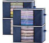 Bolsa de almacenamiento, Caja de almacenamiento con tapa, Grande, almacenamiento de ropa, cajas de mudanza, cajas de almacenamiento para ropa, edredones, mantas, Organizador de Armario Azul Marino