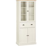 HOMCOM Alacena de Cocina Aparador de Comedor con 2 Puertas de Vidrio 1 Cajón y Baldas Ajustables Mueble Auxiliar de Cocina para Salón Antivuelco 76x40x182,5 cm Crema