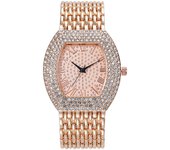 Reloj para mujer con numeración y piedras brillantes, movimiento de cuarzo, correa de brazalete, un reloj elegante para la mujer