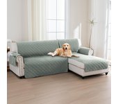 Funda Sofa Chaise Long,Funda Sofa 3 Plazas,Funda Sofá Chaise Longue Acolchado Brazo Derecho Forma de L 247 cm,100% Funda Sofá Impermeable,Verde Claro